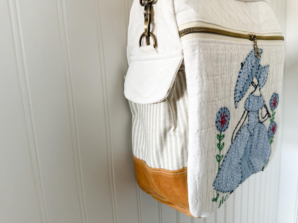 Vintage Ladies with Umbrellas Quilt "Sunday School Teacher's Bag" with front zip Pocket, choice Handles and Crossbody Strap