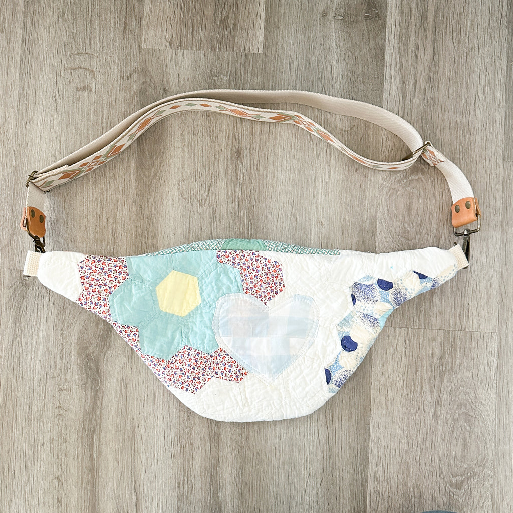Large Fanny Pack Bag Vintage Grandmother's Garden Quilt