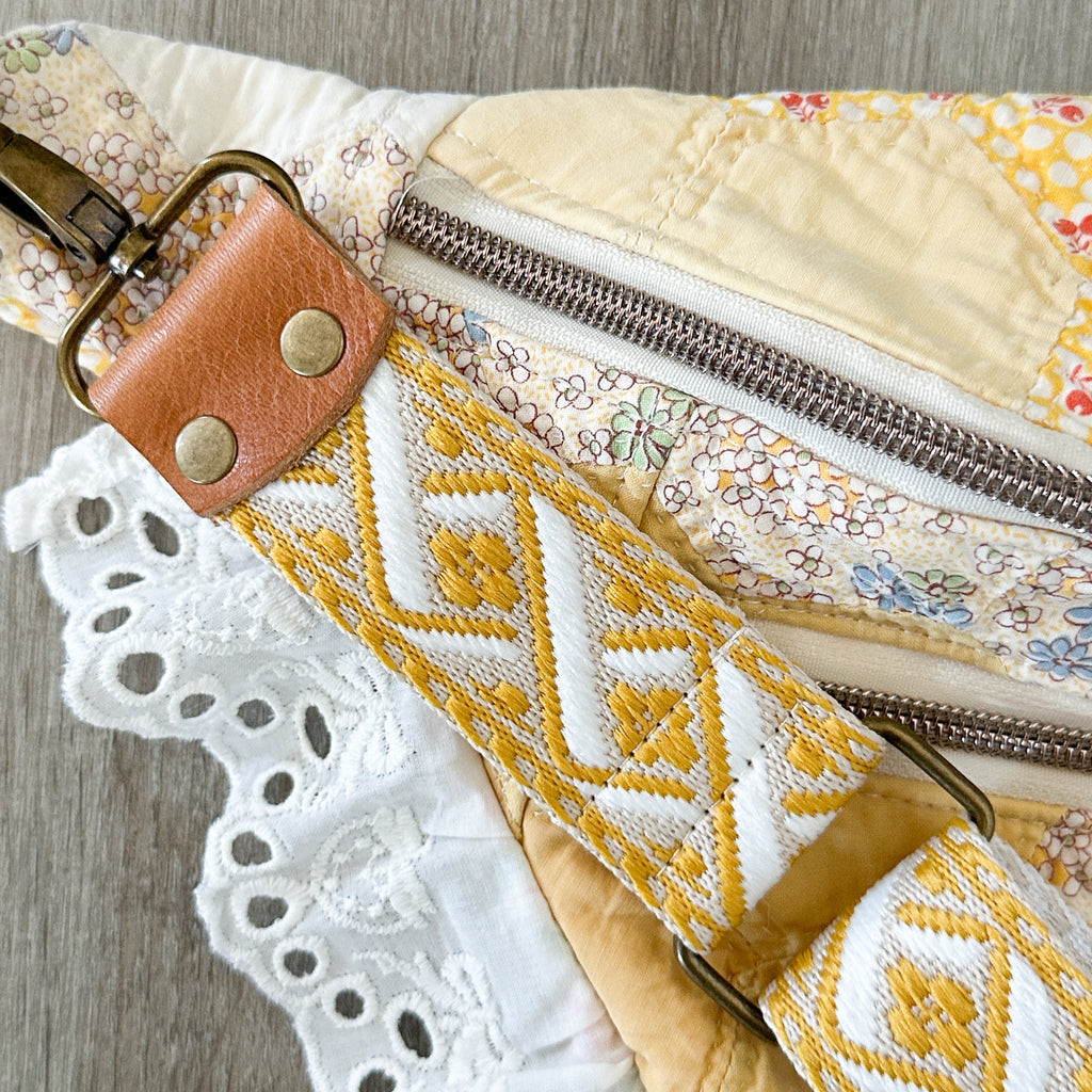 Large Fanny Pack Bag Vintage Grandmother's Garden Quilt