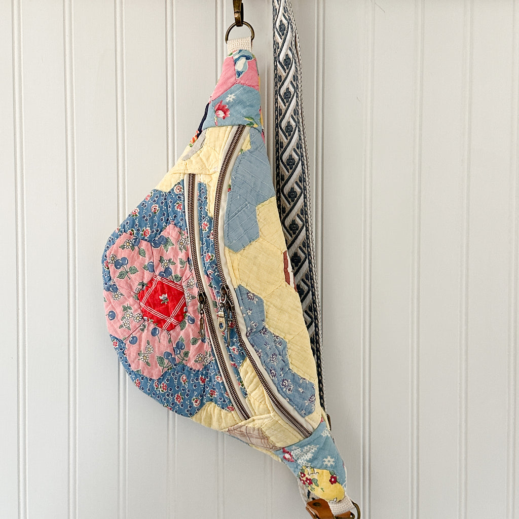 Large Fanny Pack Bag Vintage Grandmother's Garden Quilt