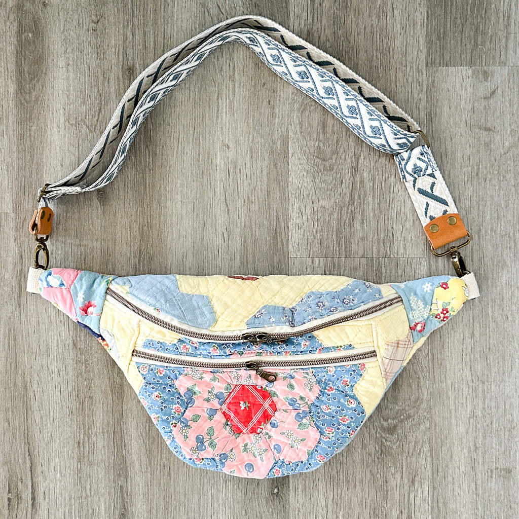 Large Fanny Pack Bag Vintage Grandmother's Garden Quilt