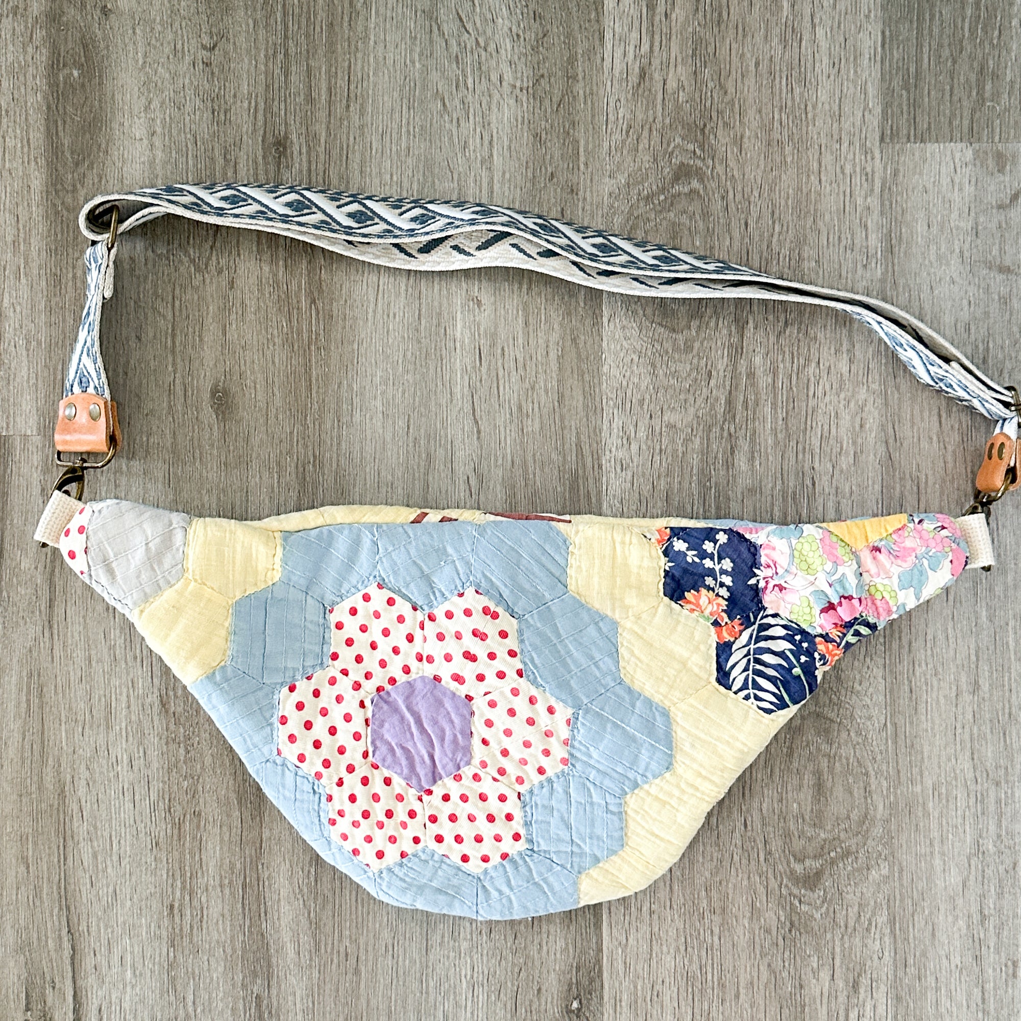 Large Fanny Pack Bag Vintage Grandmother's Garden Quilt