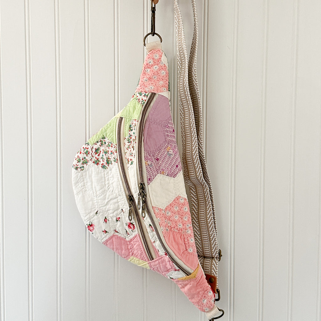 Large Fanny Pack Bag Vintage Grandmother's Garden Quilt