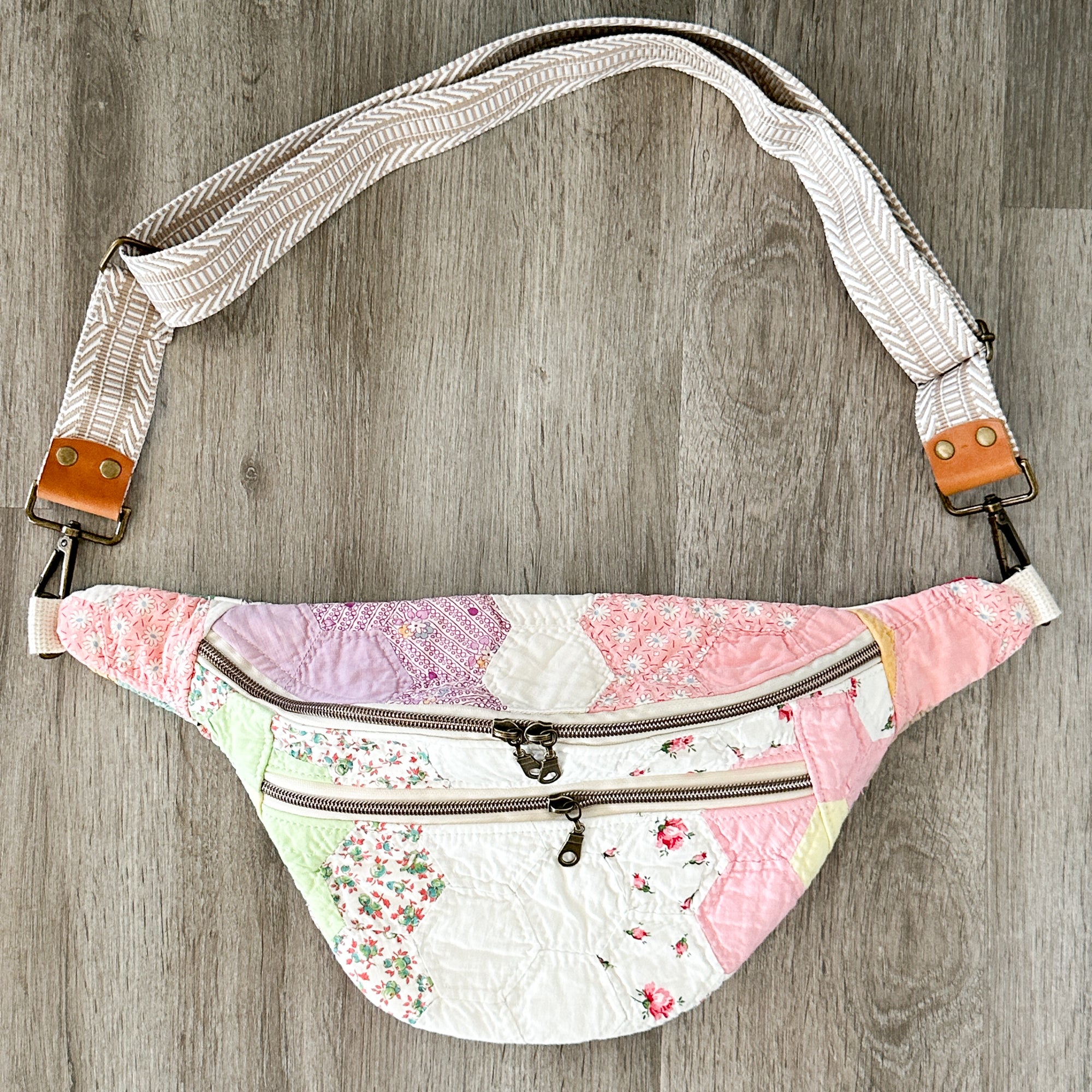 Large Fanny Pack Bag Vintage Grandmother's Garden Quilt