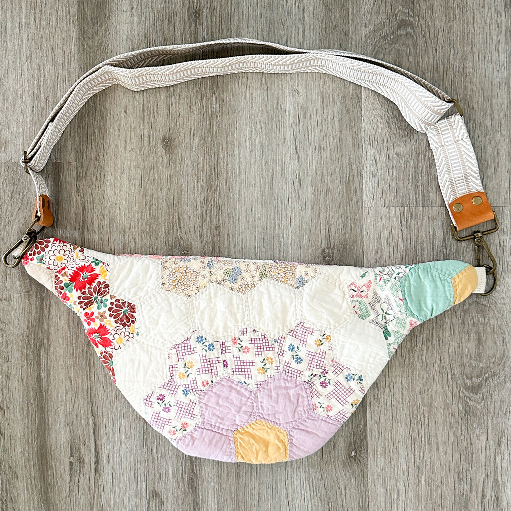 Large Fanny Pack Bag Vintage Grandmother's Garden Quilt