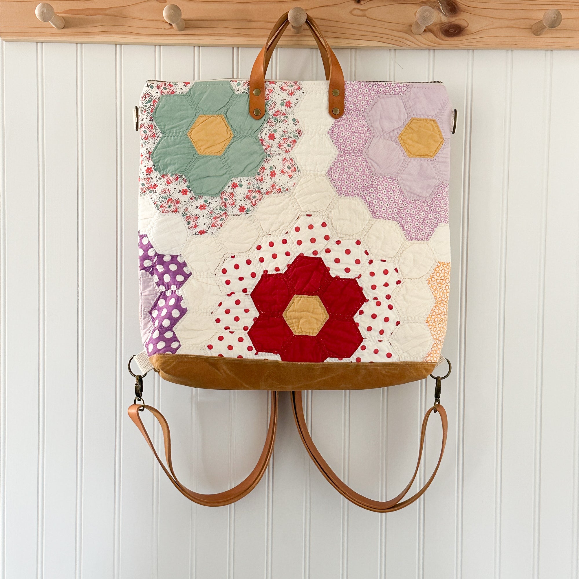 Vintage Grandmothers Garden Quilt Convertible Backpack Tote