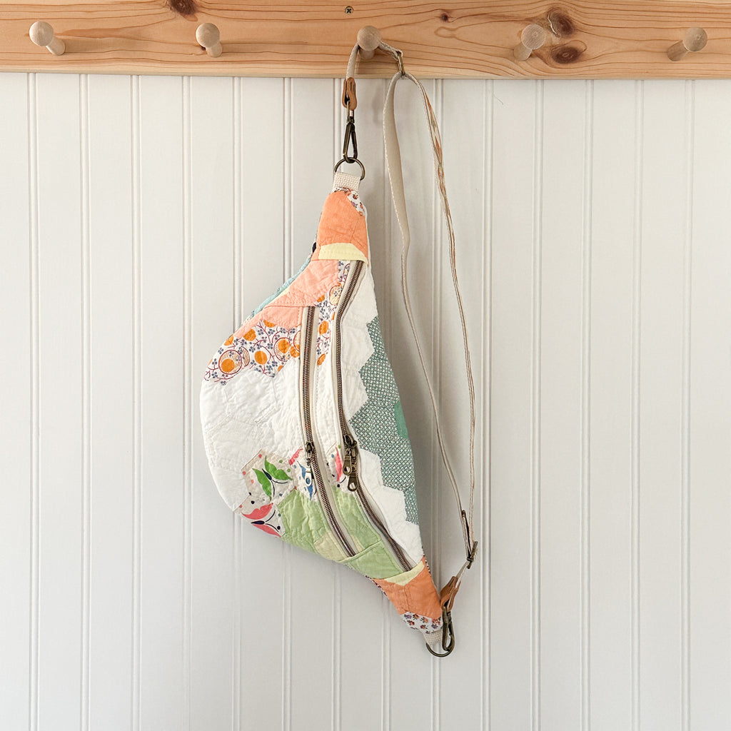 Large Fanny Pack Bag Vintage Grandmother's Garden Quilt