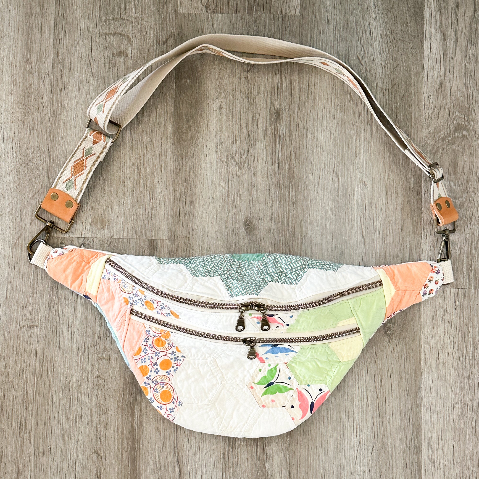 Large Fanny Pack Bag Vintage Grandmother's Garden Quilt