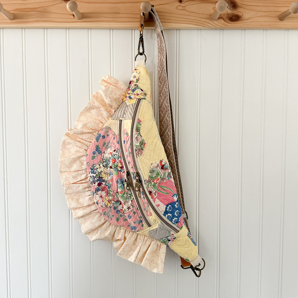 Large Fanny Pack Bag Vintage Grandmother's Garden Quilt