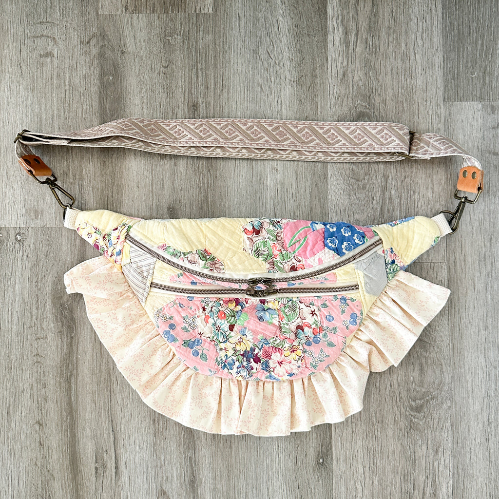 Large Fanny Pack Bag Vintage Grandmother's Garden Quilt