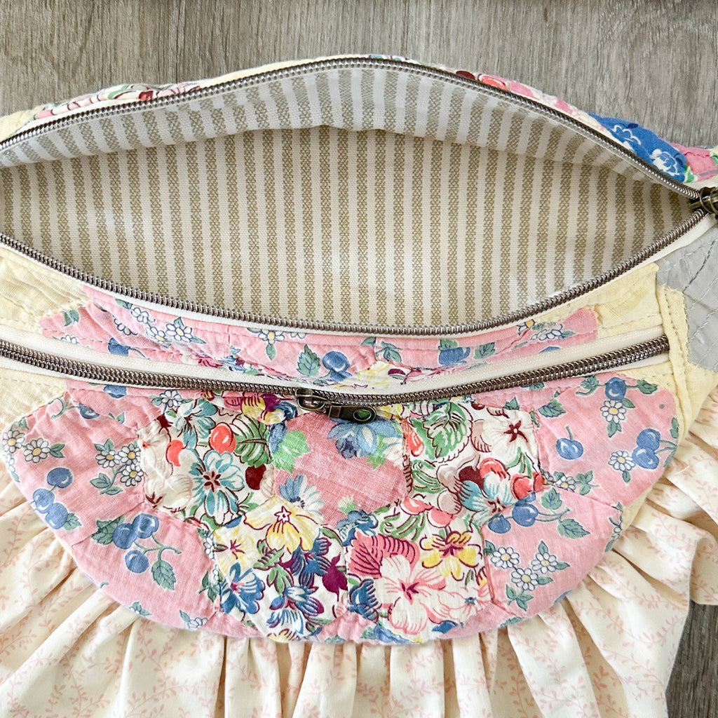 Large Fanny Pack Bag Vintage Grandmother's Garden Quilt