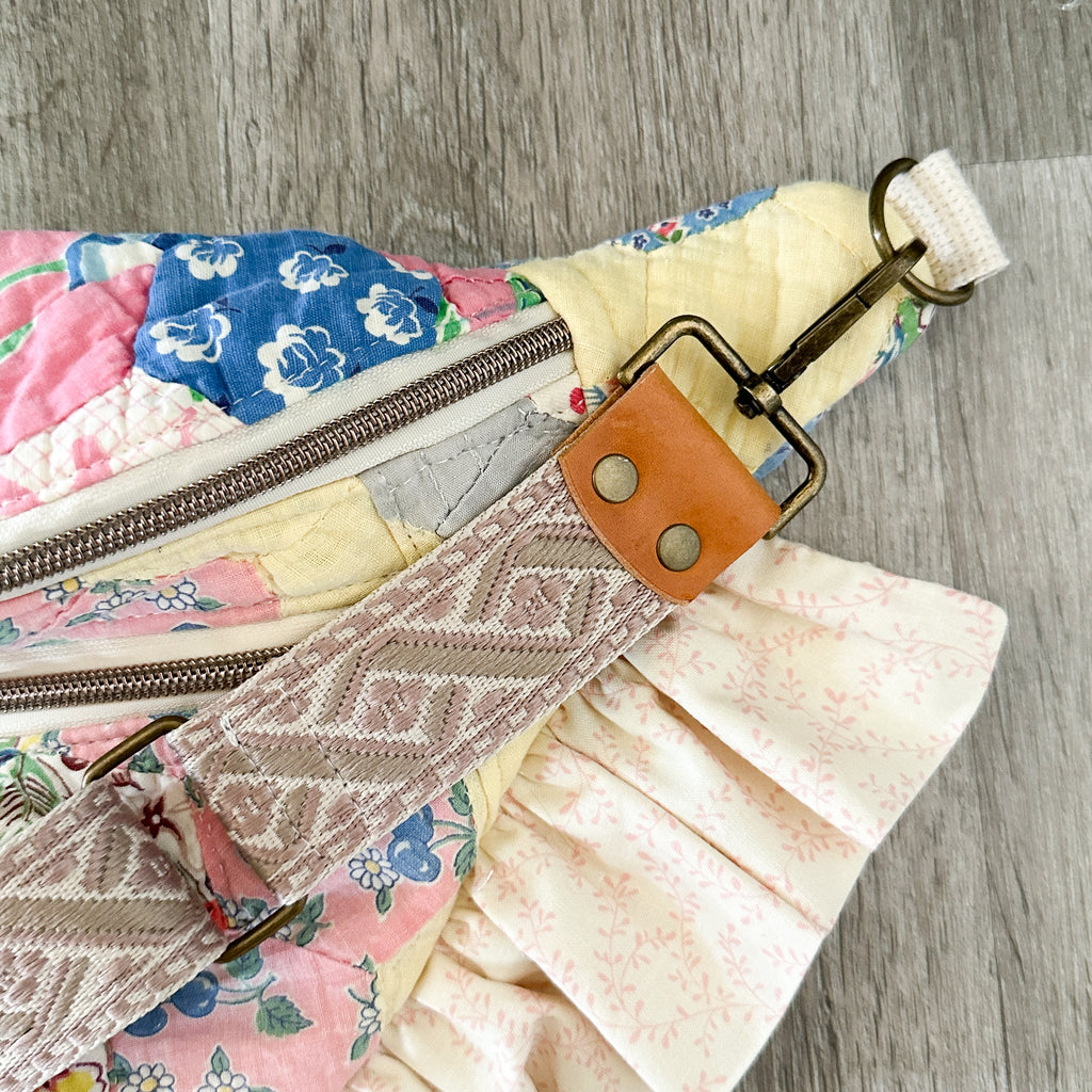 Large Fanny Pack Bag Vintage Grandmother's Garden Quilt