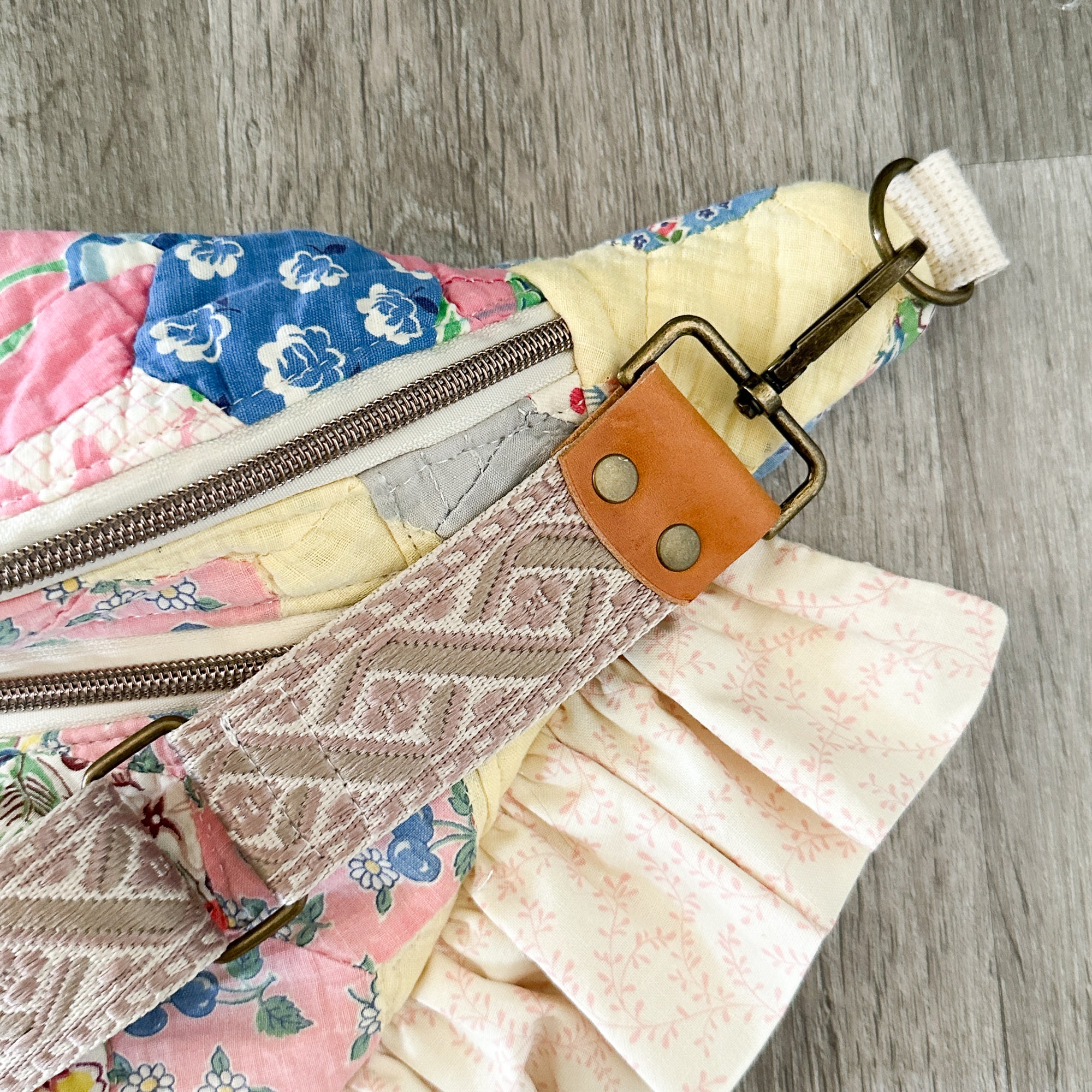 Large Fanny Pack Bag Vintage Grandmother's Garden Quilt