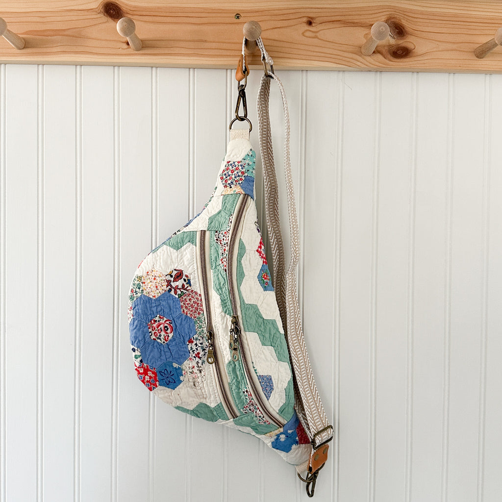 Large Fanny Pack Bag Vintage Grandmother's Garden Quilt