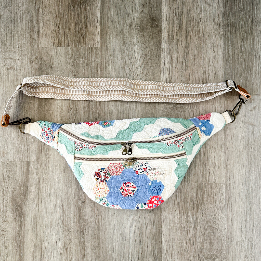 Large Fanny Pack Bag Vintage Grandmother's Garden Quilt