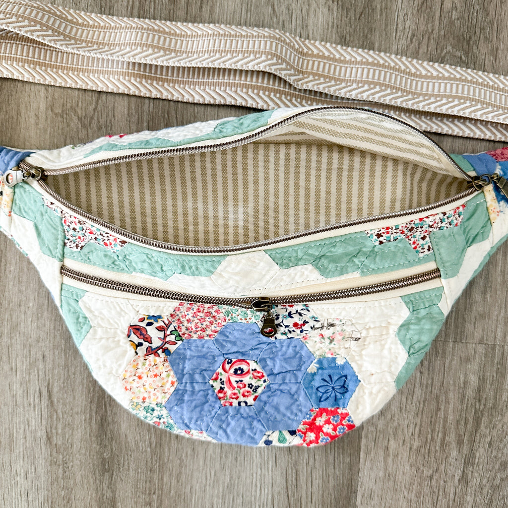 Large Fanny Pack Bag Vintage Grandmother's Garden Quilt