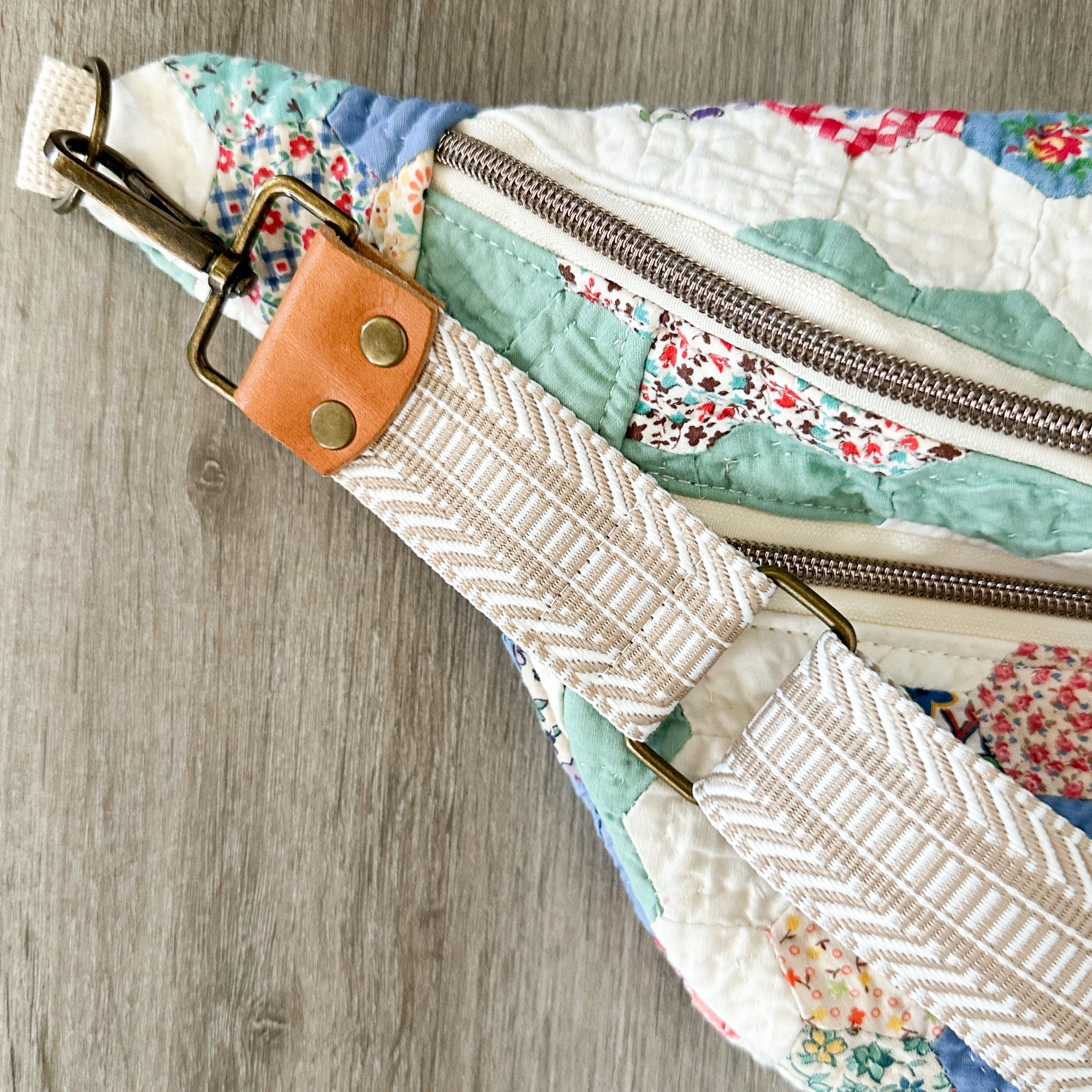 Large Fanny Pack Bag Vintage Grandmother's Garden Quilt