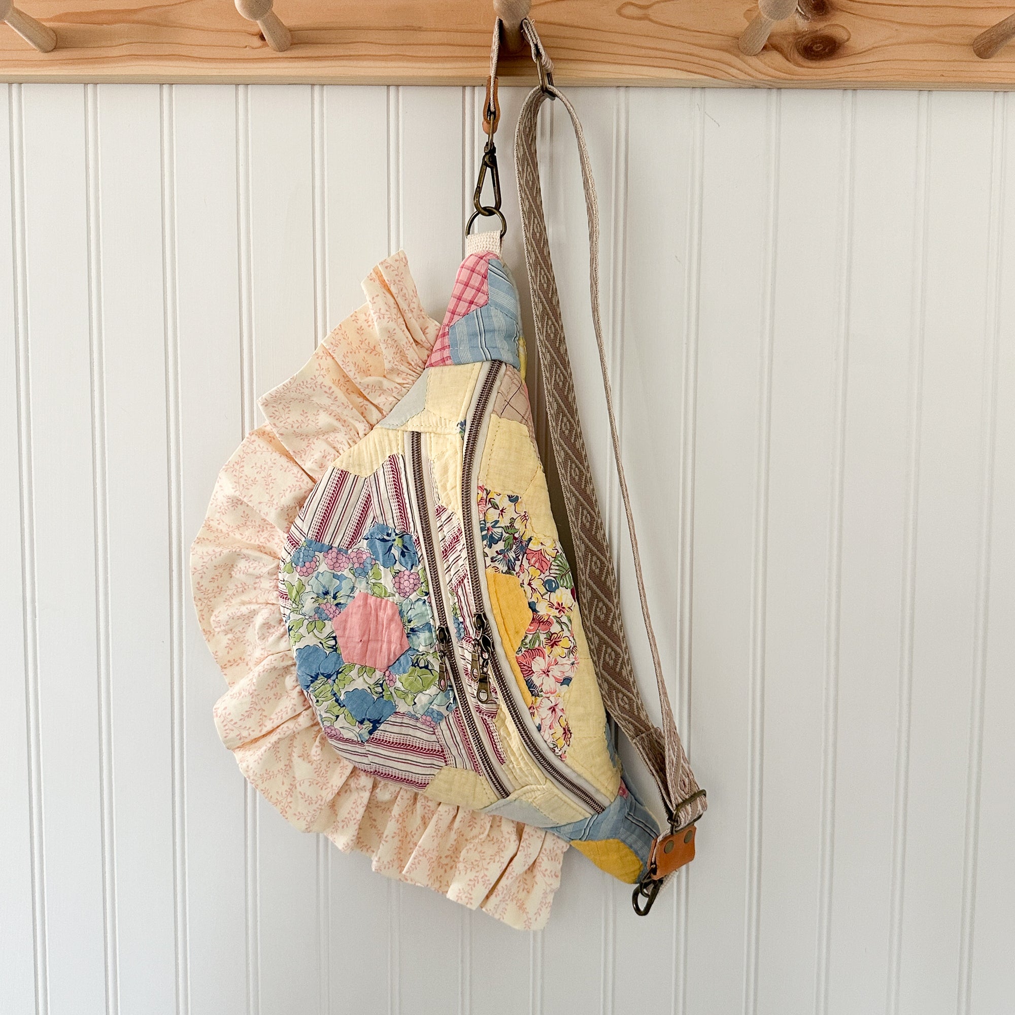 Large Fanny Pack Bag Vintage Grandmother's Garden Quilt
