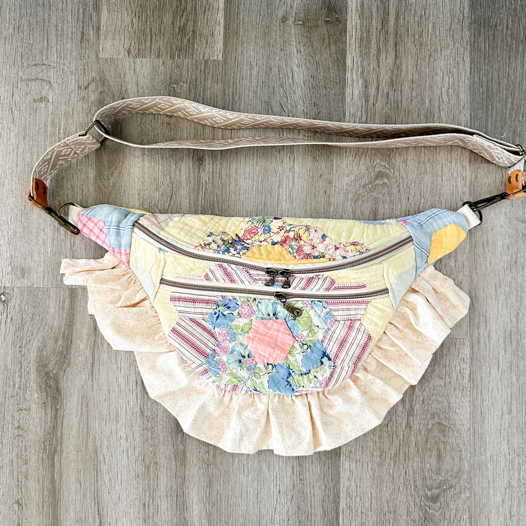 Large Fanny Pack Bag Vintage Grandmother's Garden Quilt