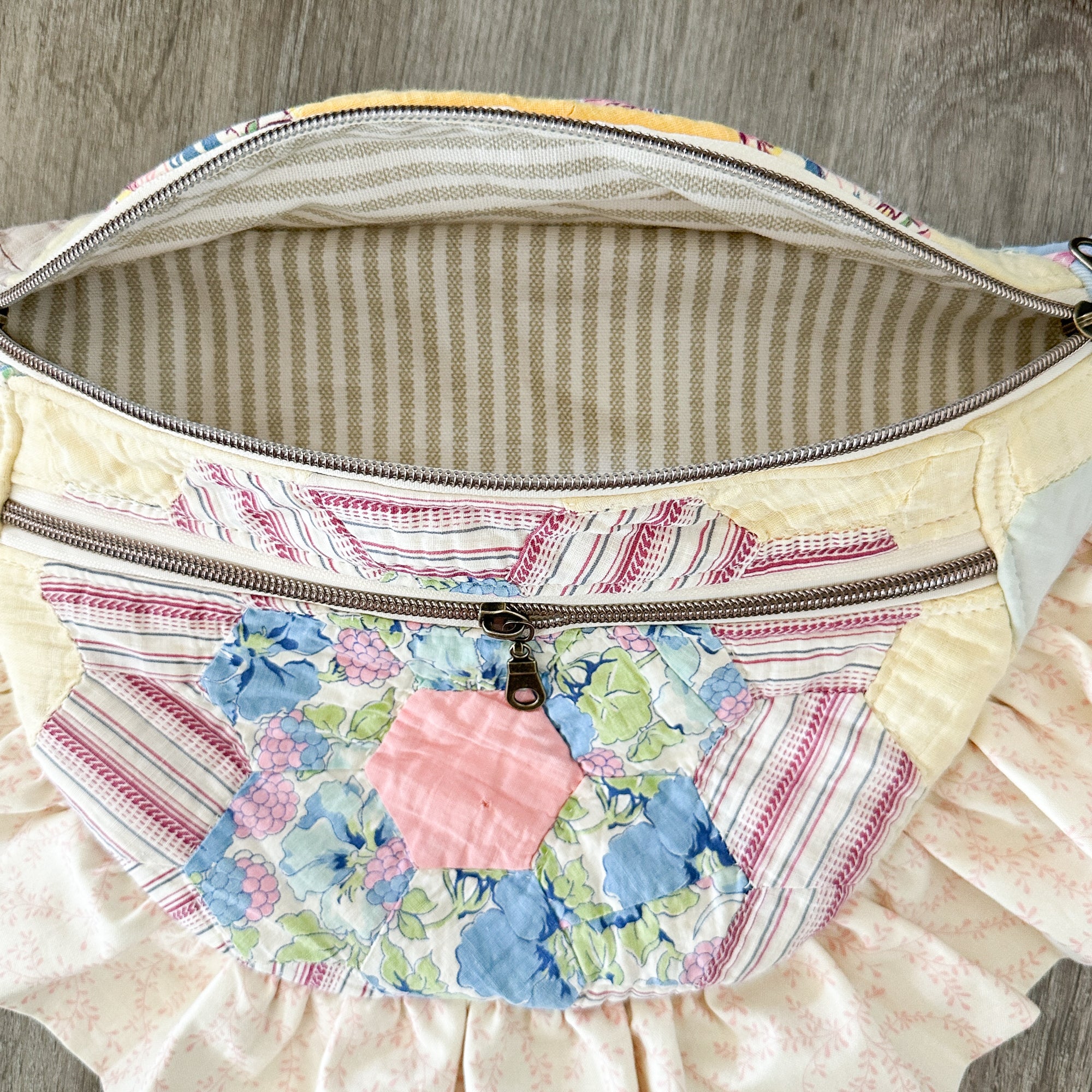 Large Fanny Pack Bag Vintage Grandmother's Garden Quilt