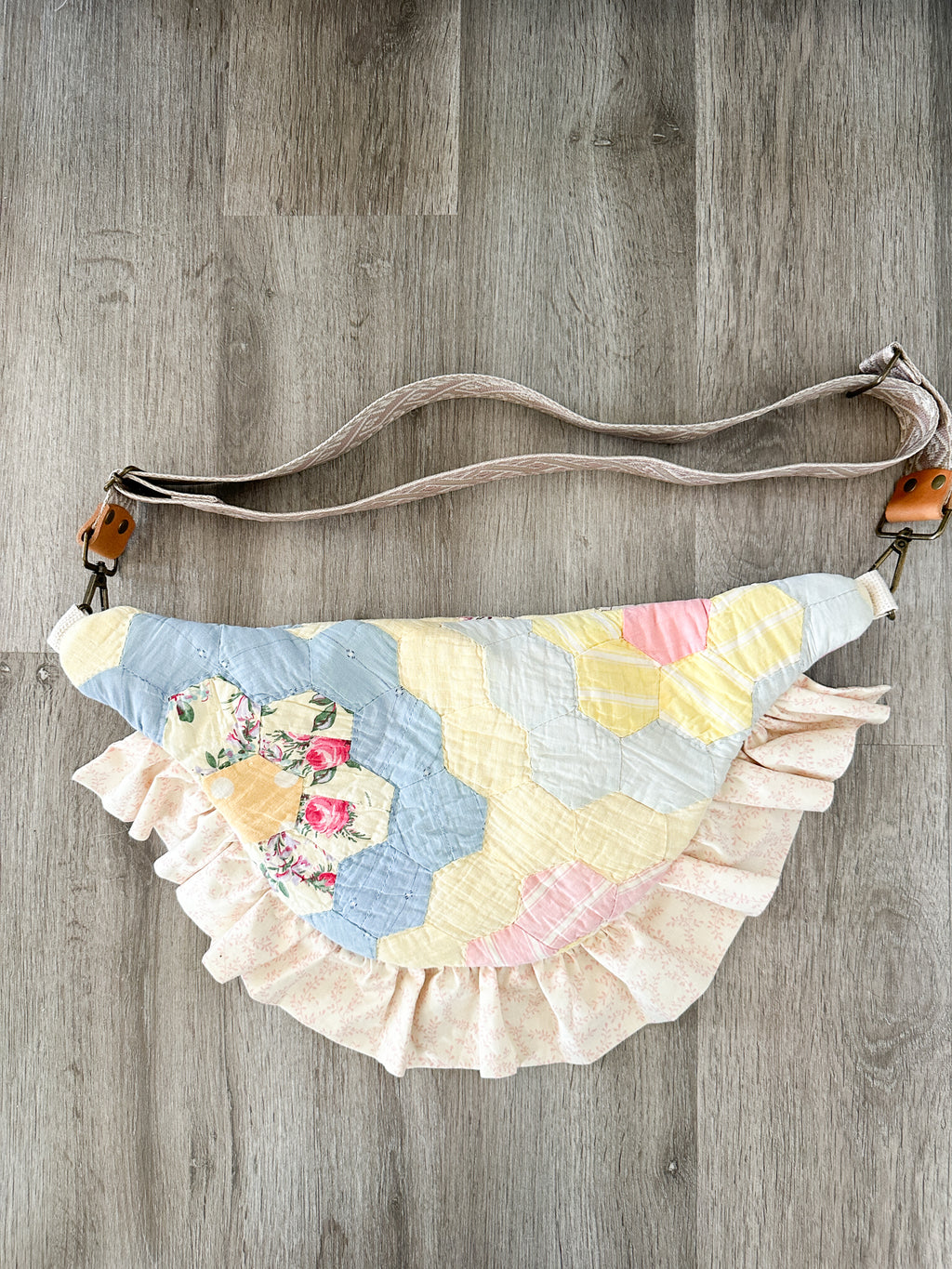 Large Fanny Pack Bag Vintage Grandmother's Garden Quilt