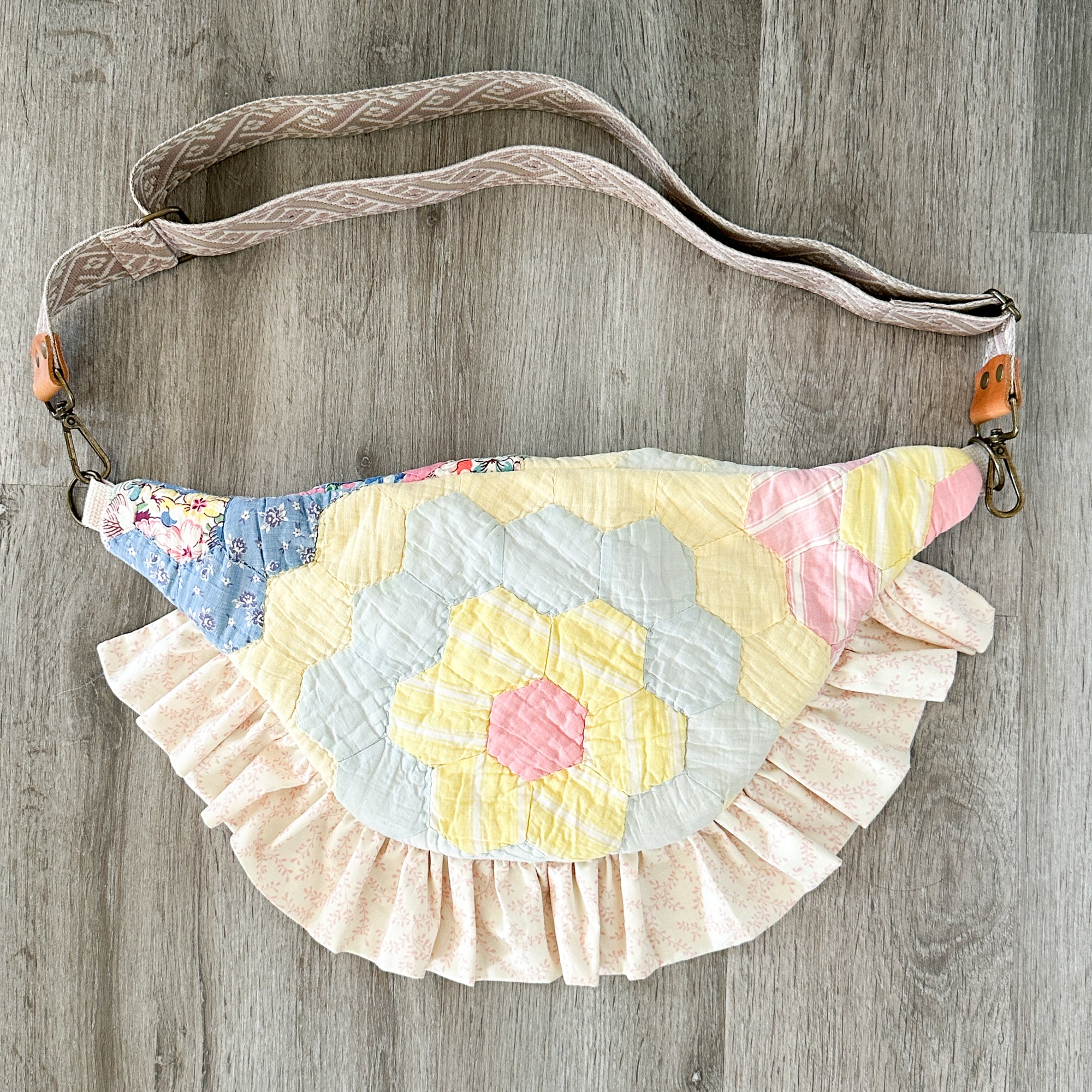 Large Fanny Pack Bag Vintage Grandmother's Garden Quilt