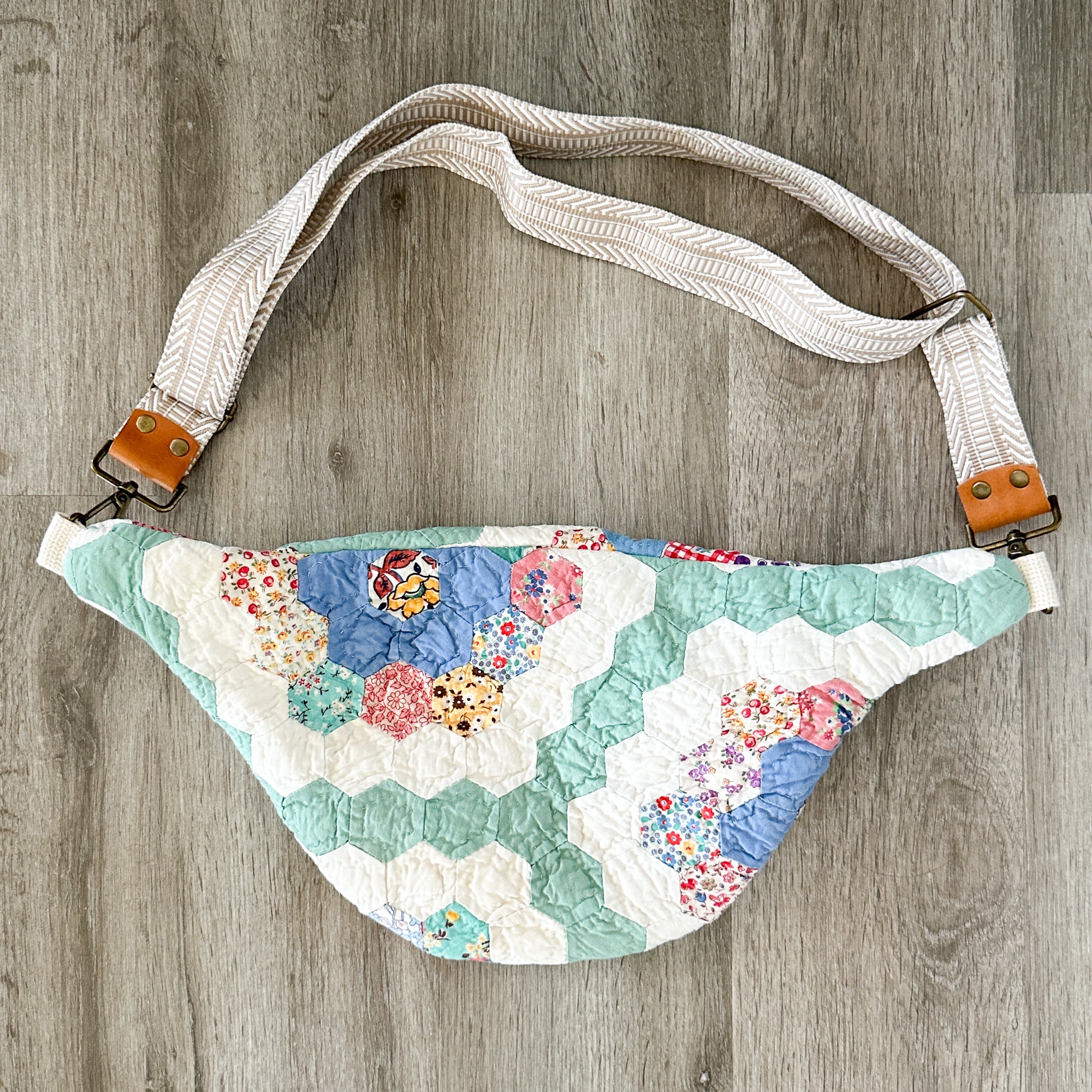 Large Fanny Pack Bag Vintage Grandmother's Garden Quilt