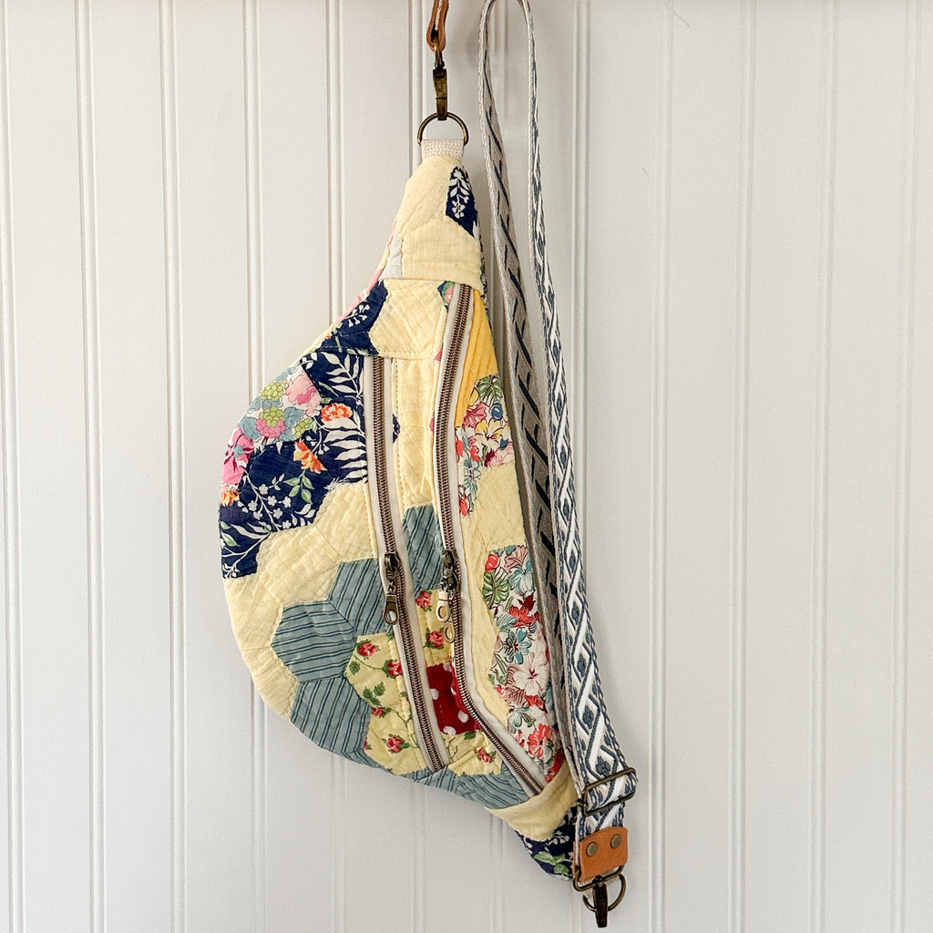 Large Fanny Pack Bag Vintage Grandmother's Garden Quilt