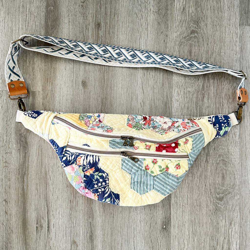 Large Fanny Pack Bag Vintage Grandmother's Garden Quilt
