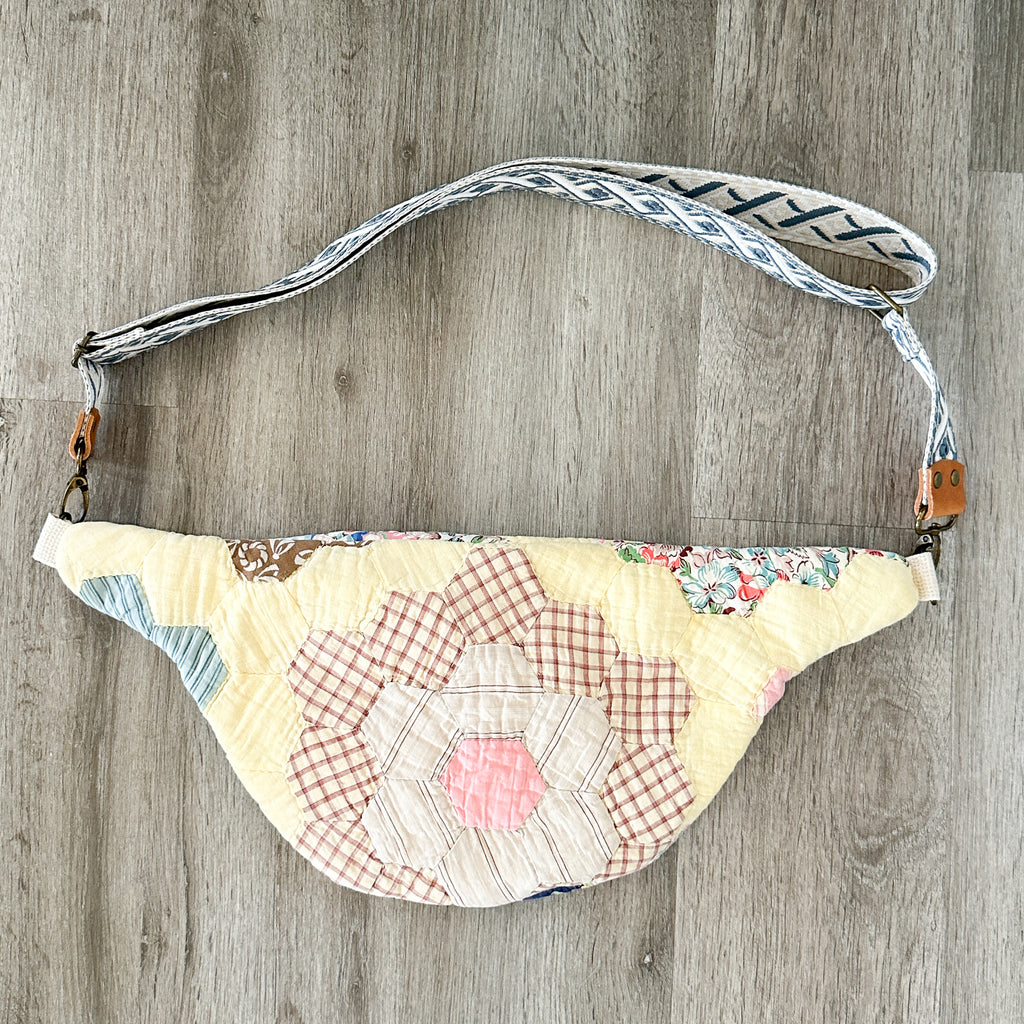 Large Fanny Pack Bag Vintage Grandmother's Garden Quilt
