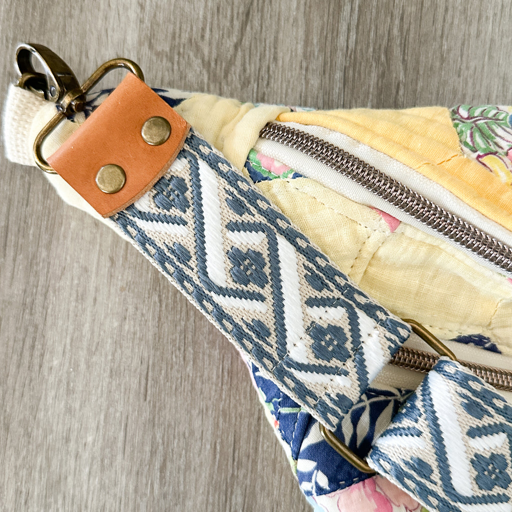 Large Fanny Pack Bag Vintage Grandmother's Garden Quilt