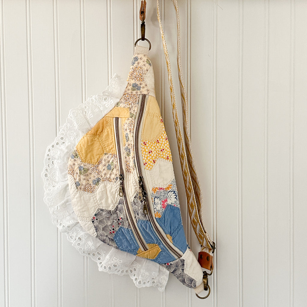 Large Fanny Pack Bag Vintage Grandmother's Garden Quilt