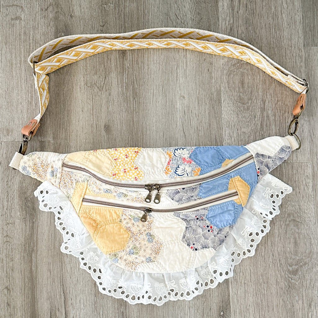 Large Fanny Pack Bag Vintage Grandmother's Garden Quilt