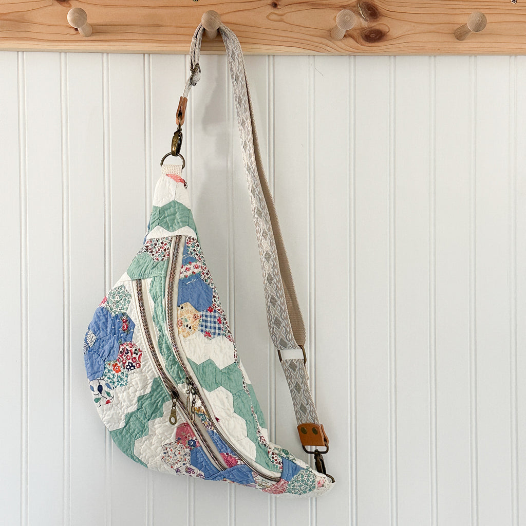 Large Fanny Pack Bag Vintage Grandmother's Garden Quilt