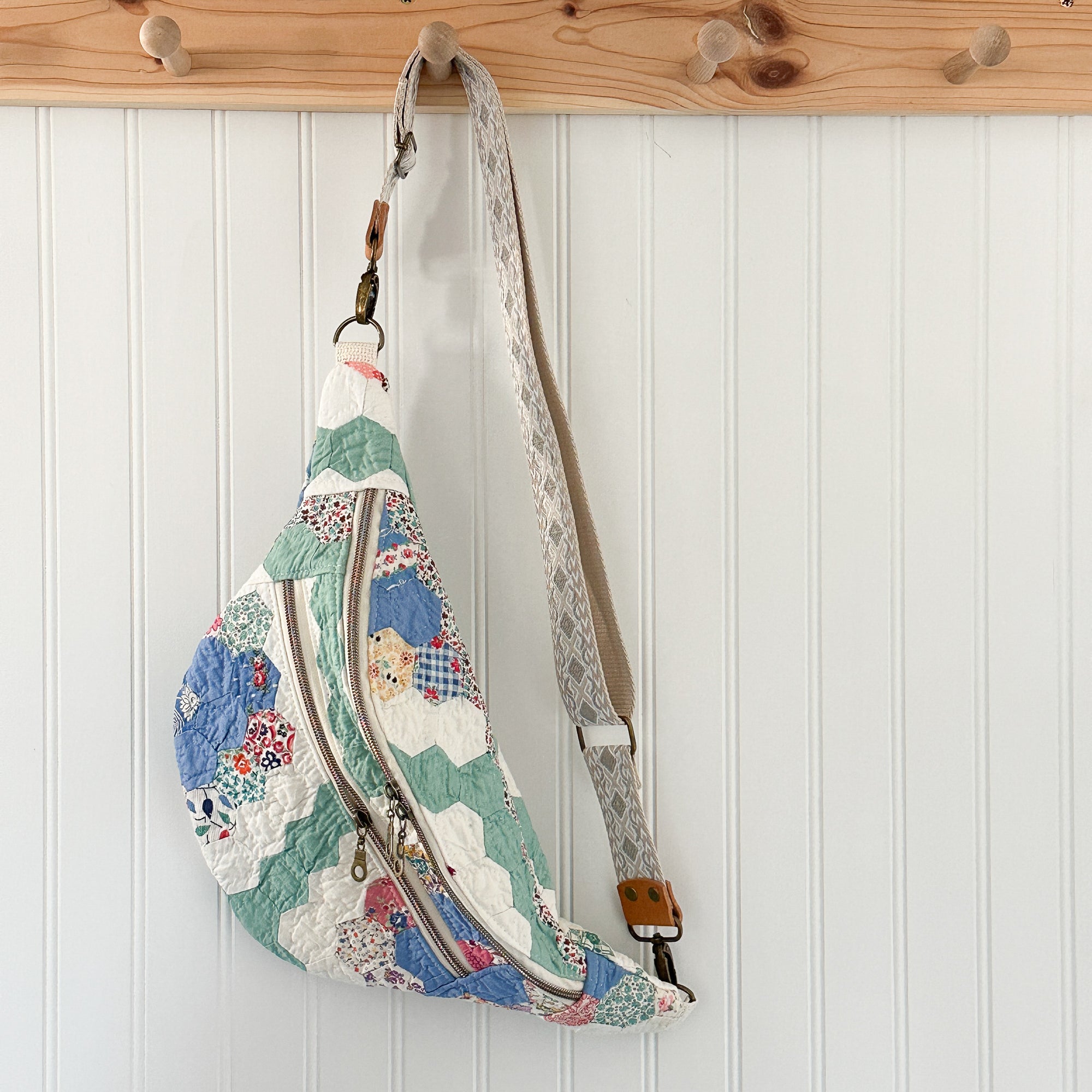 Large Fanny Pack Bag Vintage Grandmother's Garden Quilt