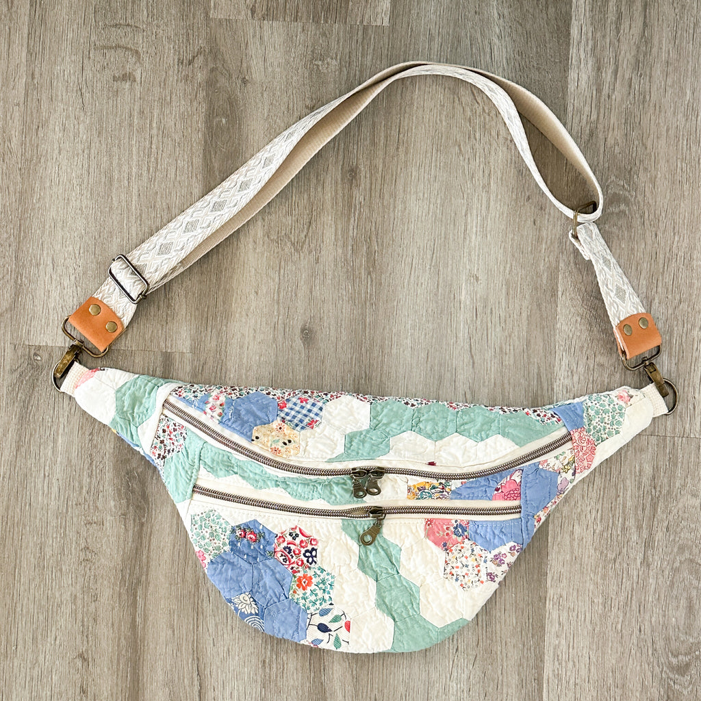 Large Fanny Pack Bag Vintage Grandmother's Garden Quilt