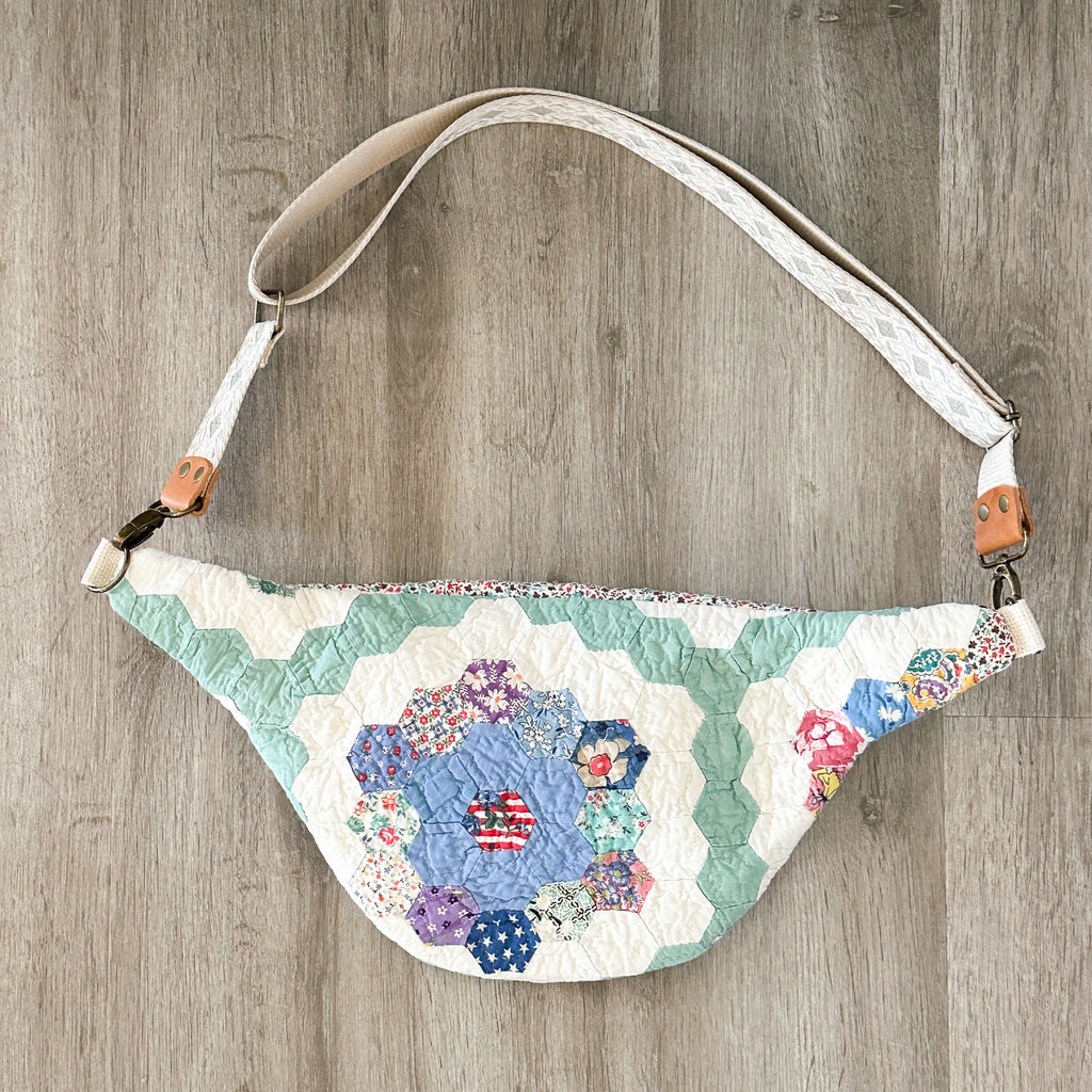Large Fanny Pack Bag Vintage Grandmother's Garden Quilt