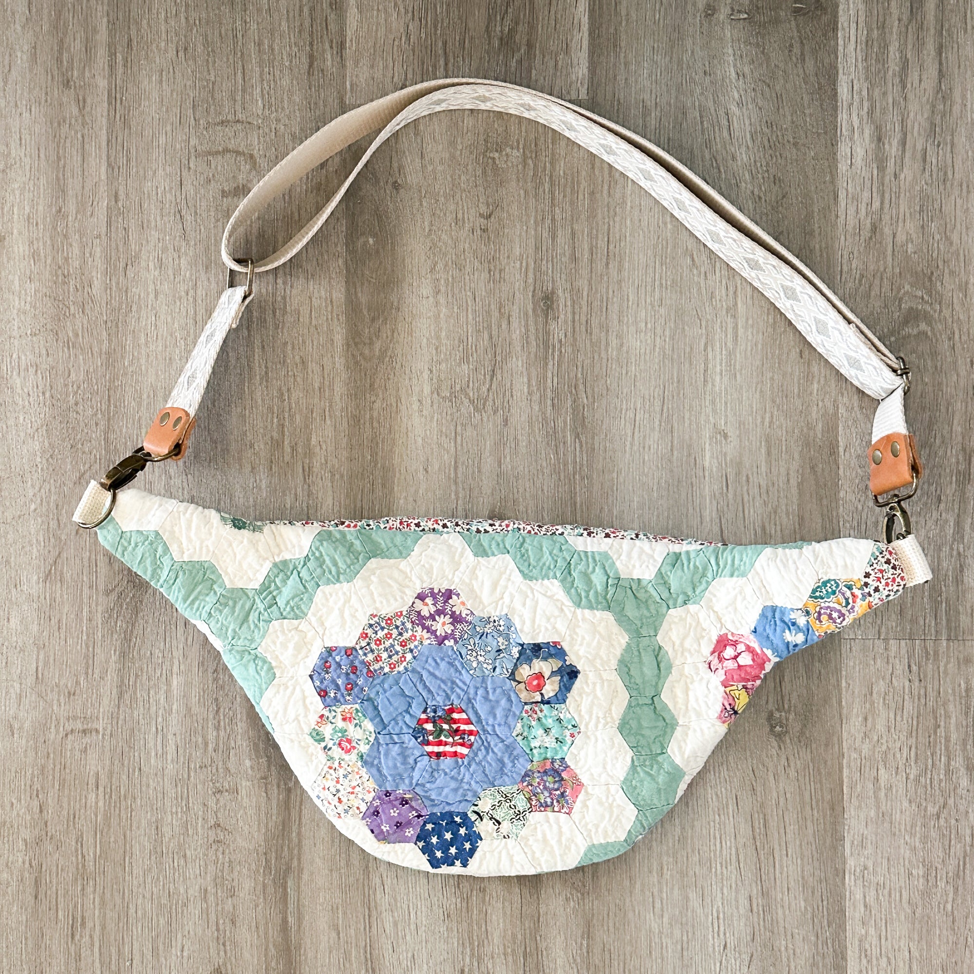 Large Fanny Pack Bag Vintage Grandmother's Garden Quilt