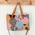 Boxy Bible Bag Vintage Hexagon Quilt with Leather Handles and Crossbody Strap
