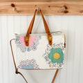 Boxy Bible Bag Vintage Grandmothers Garden Quilt with Leather Handles and Crossbody Strap