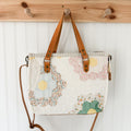 Boxy Bible Bag Vintage Grandmothers Garden Quilt with Leather Handles and Crossbody Strap