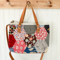 Boxy Bible Bag Vintage Hexagon Quilt with Leather Handles and Crossbody Strap
