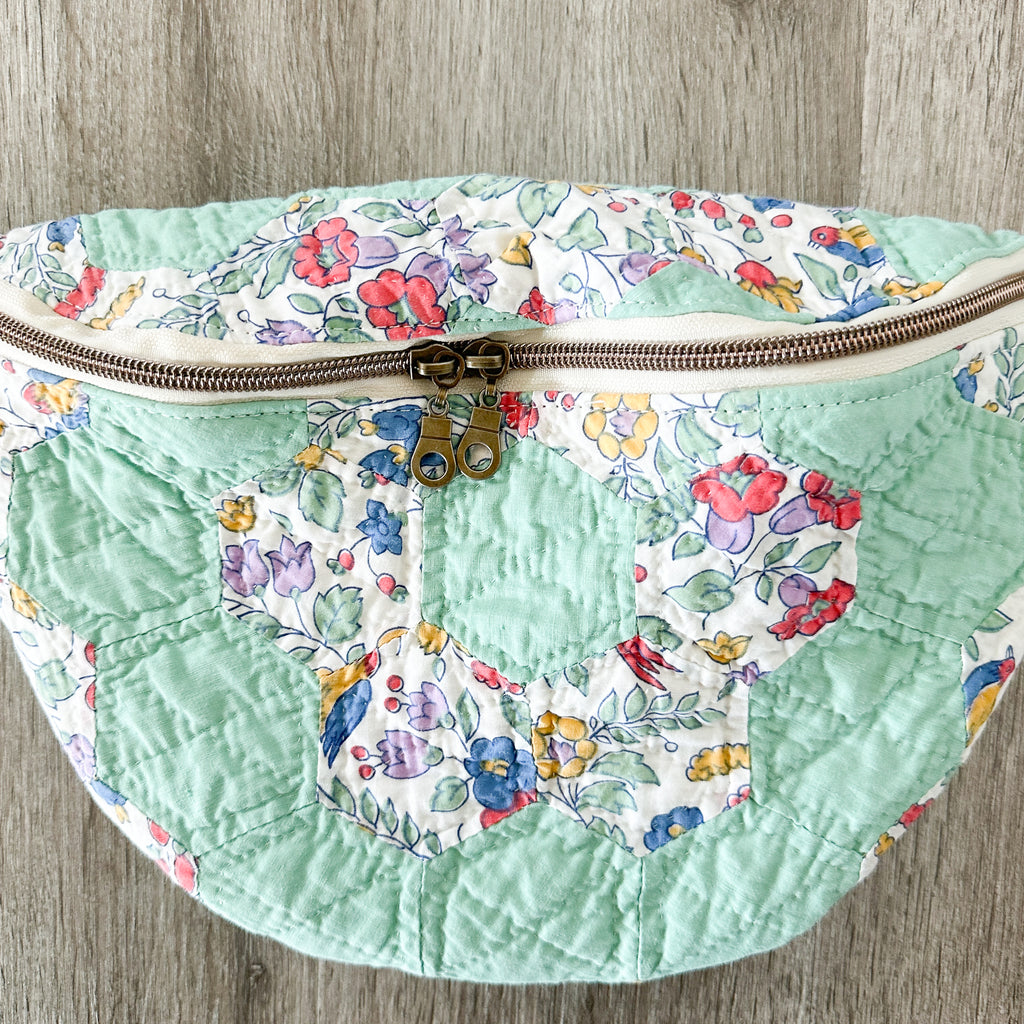 Large Fanny Pack Bag Vintage Grandmother's Garden Quilt