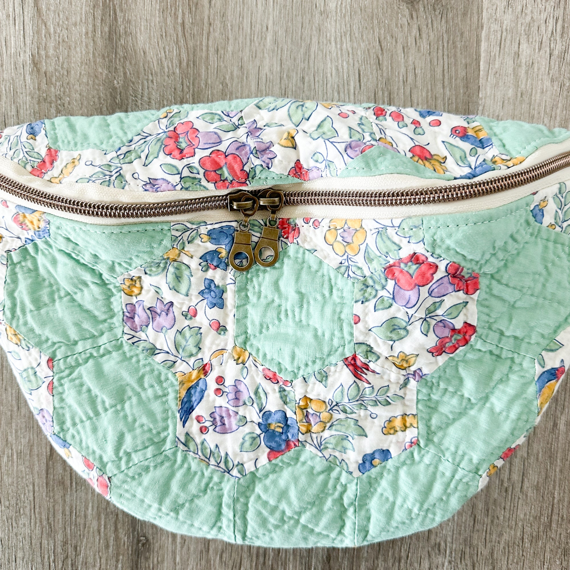 Large Fanny Pack Bag Vintage Grandmother's Garden Quilt