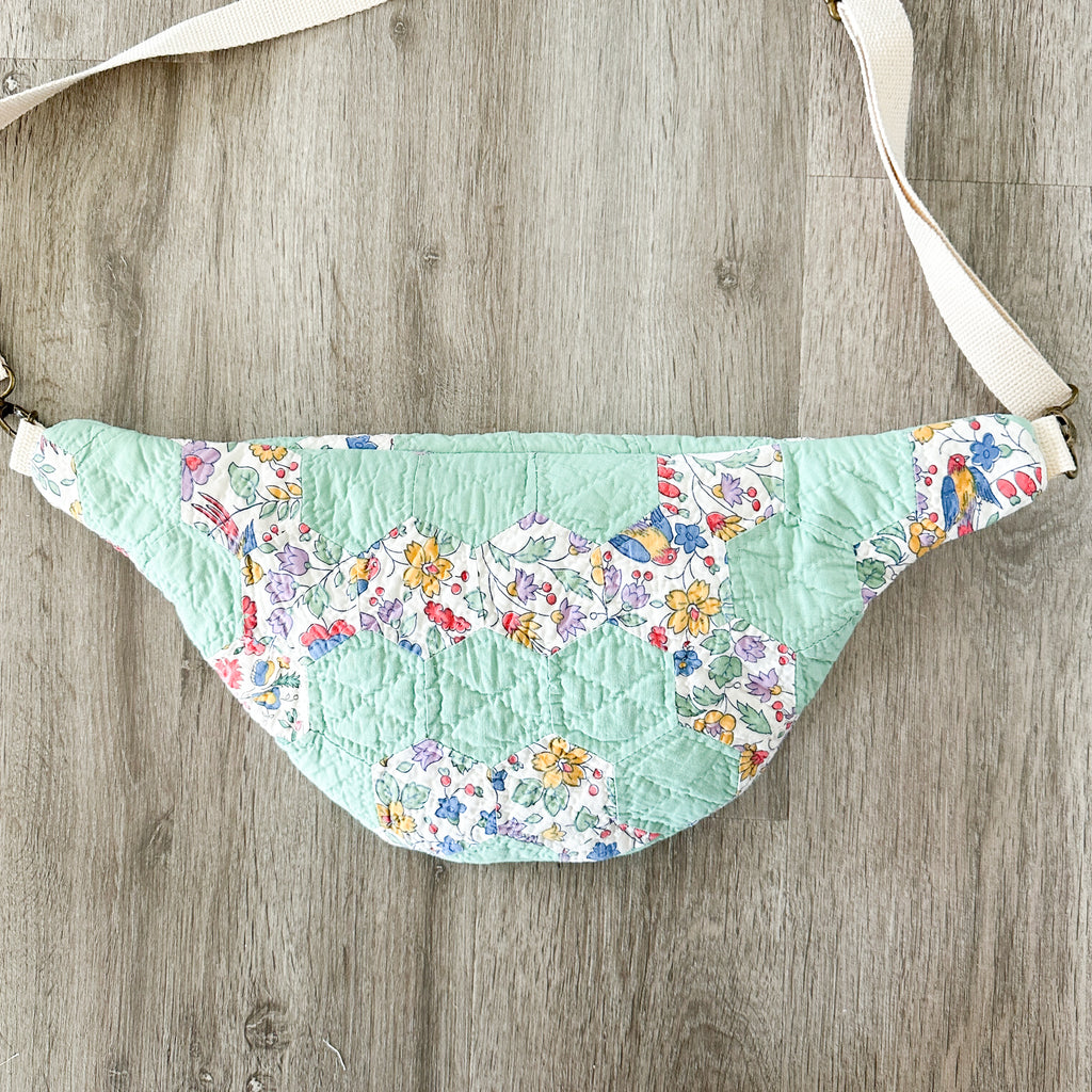 Large Fanny Pack Bag Vintage Grandmother's Garden Quilt