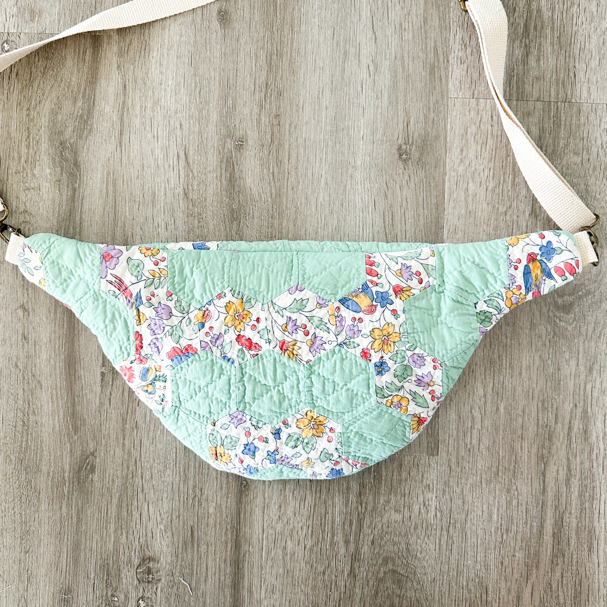 Large Fanny Pack Bag Vintage Grandmother's Garden Quilt