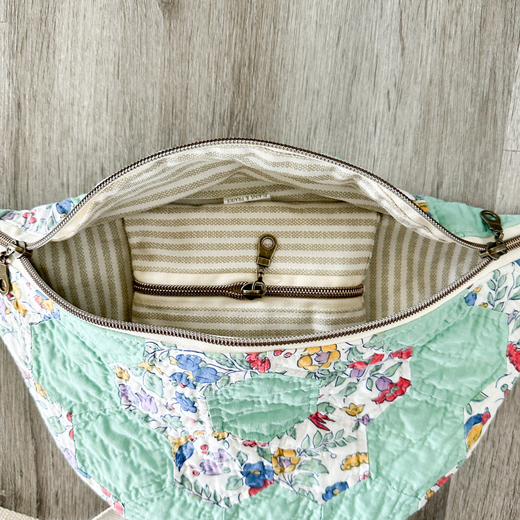 Large Fanny Pack Bag Vintage Grandmother's Garden Quilt