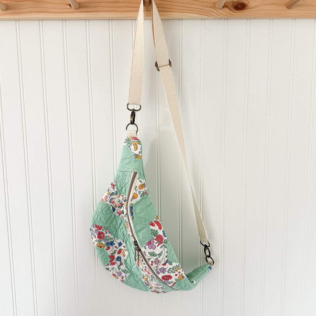 Large Fanny Pack Bag Vintage Grandmother's Garden Quilt