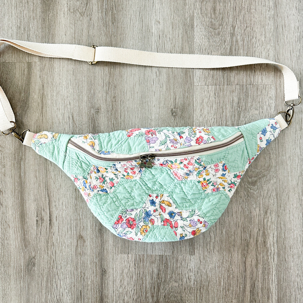 Large Fanny Pack Bag Vintage Grandmother's Garden Quilt