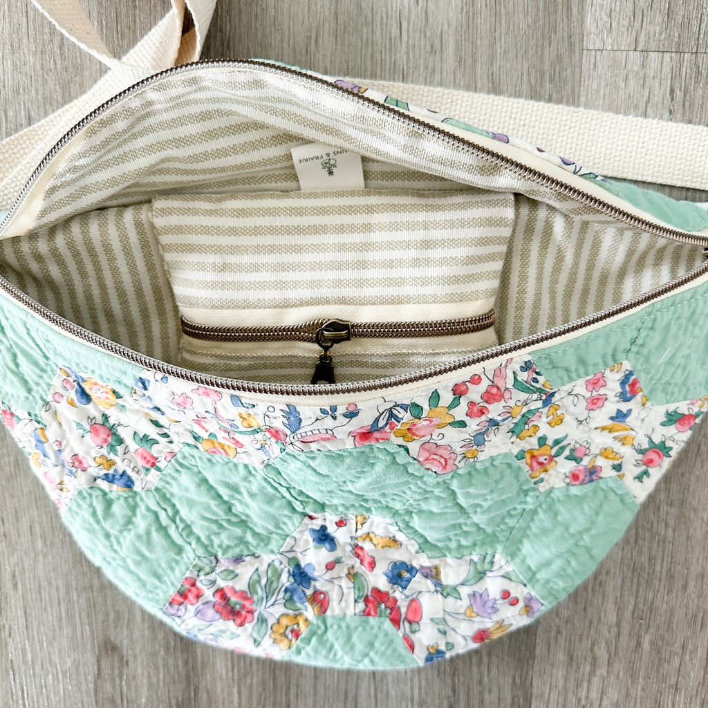 Large Fanny Pack Bag Vintage Grandmother's Garden Quilt